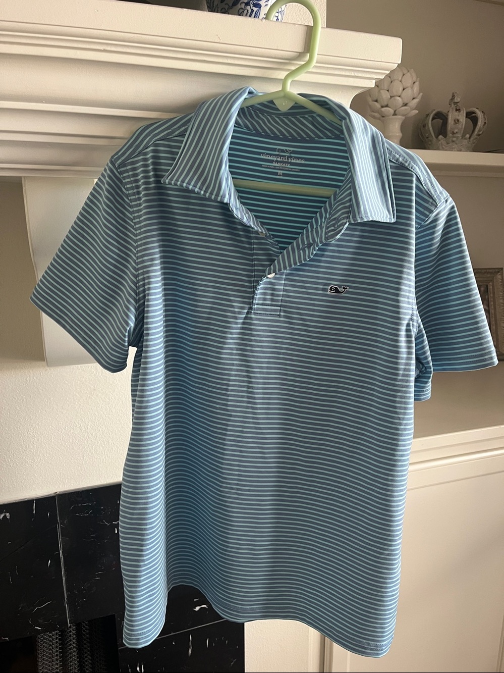 Vineyard Vines Aqua Blue & White Striped Polo
